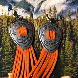 Custom fringe Leather, Concho earrings